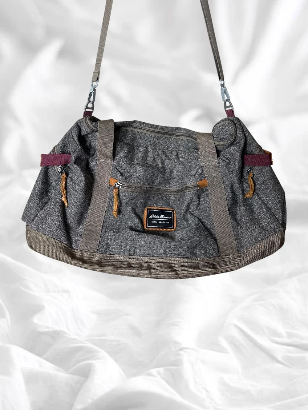 Eddie Bauer 45L Bygone Heather Grey Duffel Tote w/Detachable Shoulder Strap